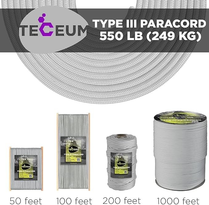 TECEUM 5/32" Paracord Rope 1000 – 1000ft / 200ft / 100ft / 50ft – Tactical - Image 9