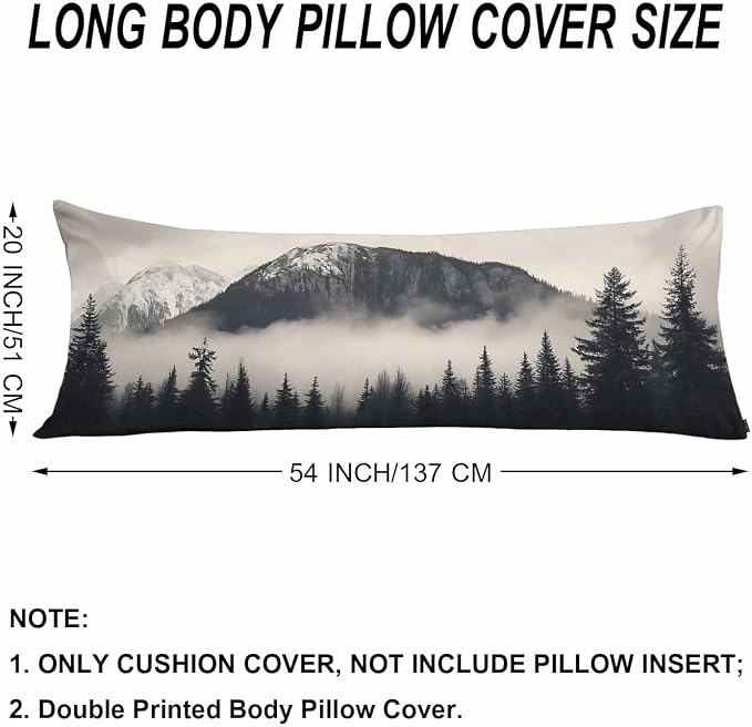 Forest Rectangle Body Pillow Covers Foggy Forest Mountain Winter 20"X54" Couch - Image 6