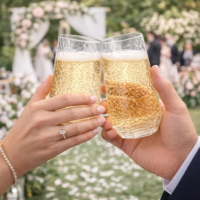 Oojami 48 Pack Plastic Champagne Flutes Disposable Stemless, 24 x 9oz Flutes & - Image 7