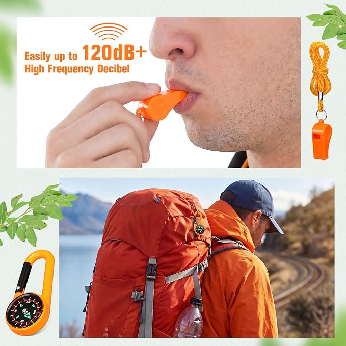 Honoson 24 Pcs Emergency Whistle and Compass Kit, 12 Survival Whistle - Image 3