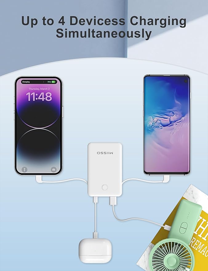 miisso 6000mah Ultra Slim Built in Cables Power Bank, Card Size Built in USB C - Image 4