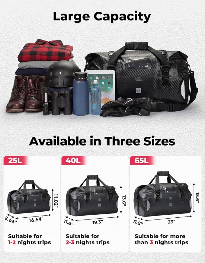 KEMIMOTO Waterproof Motorcycle Dry Bag – Duffle Tail Bag Soft Luggage, - Image 3