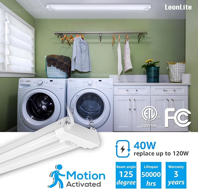 LEONLITE Motion Sensor 4FT LED Utility Shop Light, 40W Plug in Linkable Light - Image 2