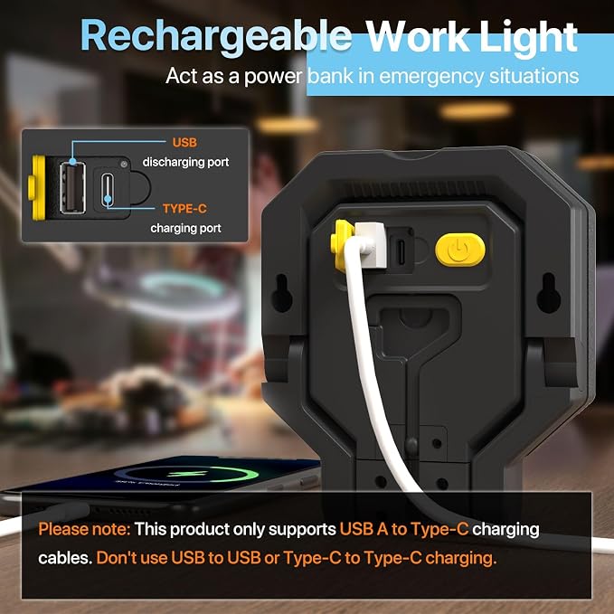 HYPERLITE Rechargeable Work Light 2pack 40W 4000Lumens, Hanging Hook Folding - Image 3