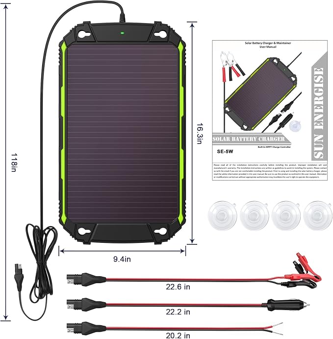 Sun Energise 5W 12V Solar Battery Charger Maintainer PRO, Built-in Smart MPPT - Image 8