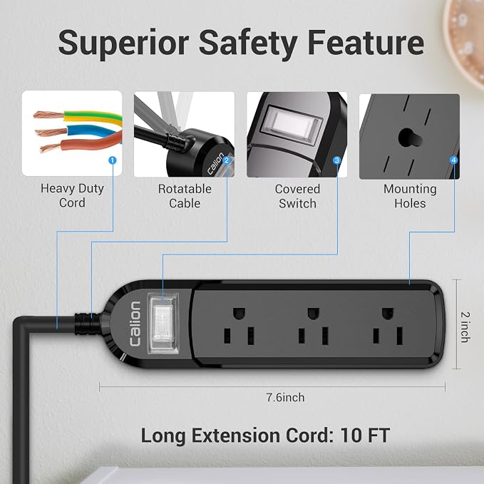 IPX6 Outdoor Power Strip Weatherproof, 10 FT SJT 16AWG Extension Cord 3 Wide - Image 3