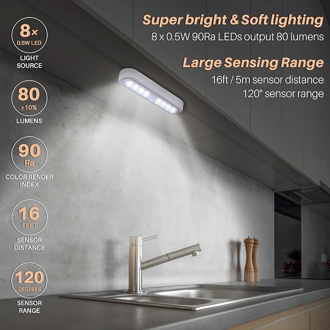 STAR-SPANGLED 3 Pack 7” Motion Sensor Lights Indoor Battery Operated, Stick on - Image 2