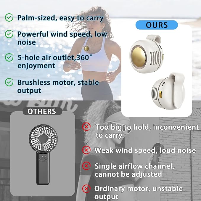 Portable Clip-On Fan, Mini USB Rechargeable 360° Rotatable Fan, 3-Speed Silent - Image 5