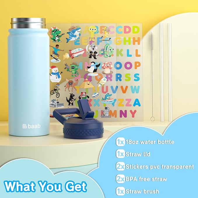 baab 18oz Kids Water Bottle, Insulated Water Bottle - Image 7