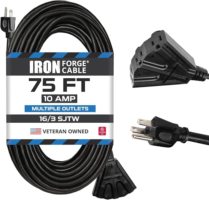 Iron Forge Cable 75 Ft Black Extension Cord by IronForgeCable