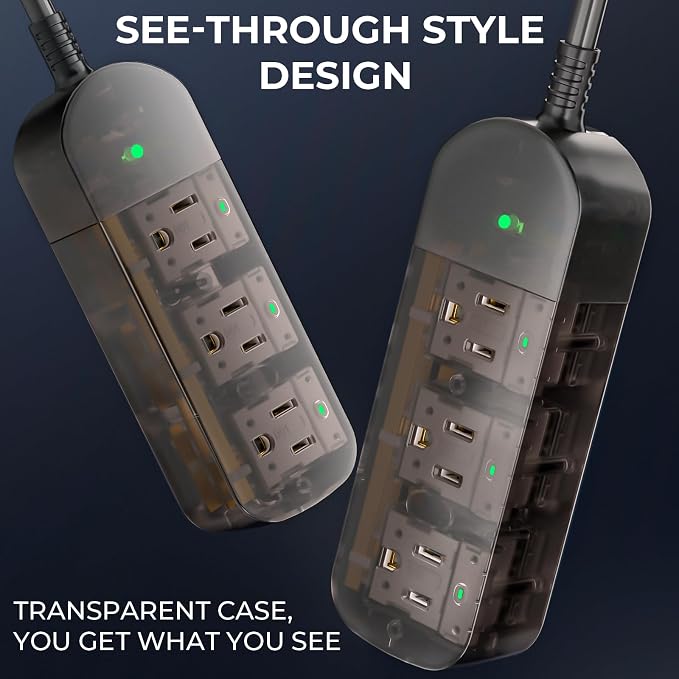 Outdoor Power Strip Weatherproof, Transparent IPX6 Waterproof Surge Protector - Image 2