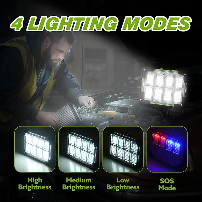 120W Solar Rechargeable Work Light, 144 LED 10000LM Led Work Light - Image 4