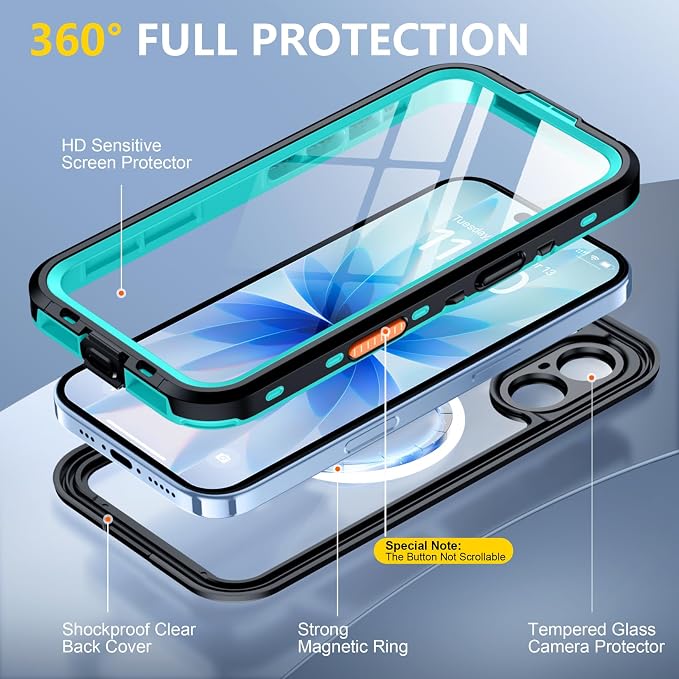 Red2Fire for iPhone 17 Case Waterproof, Phone Case 6.3" Blue/Clear - Image 5