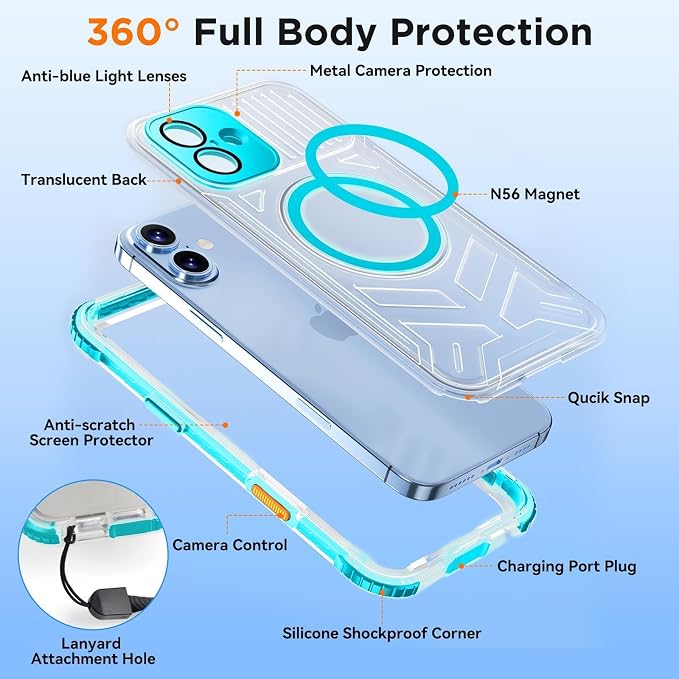 WIFORT for iPhone 16 Plus Waterproof Case, Fit for Magsafe Full Body Magnetic - Image 6