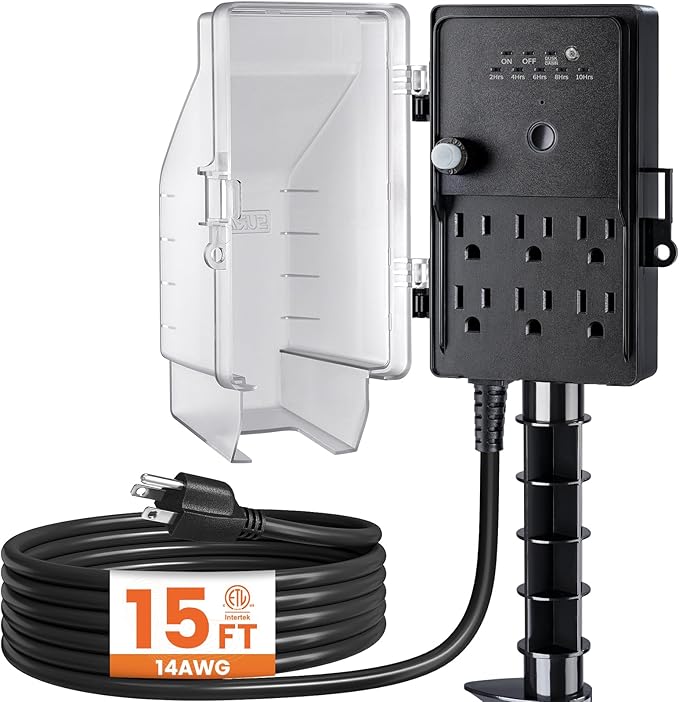 SURAIELEC Outdoor Power Stake, Dusk to Dawn Light Timer, 15FT Extension Cord by SURAIELEC