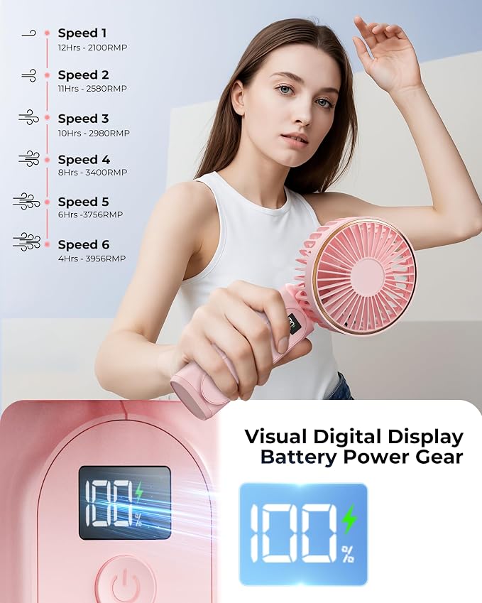 TUNISE Portable Handheld Fan, 180 Adjustable, 6 Speed Wind, USB Rechargeable - Image 5