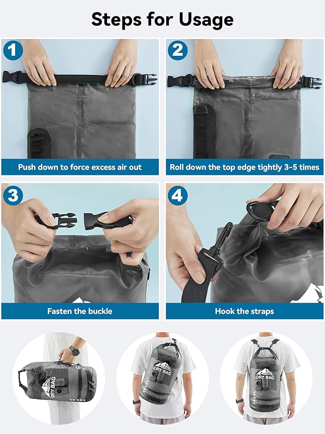 HEETA Dry Bag Waterproof for Women Men, 5L/10L/20L/30L/40L Roll Top Lightweight - Image 5