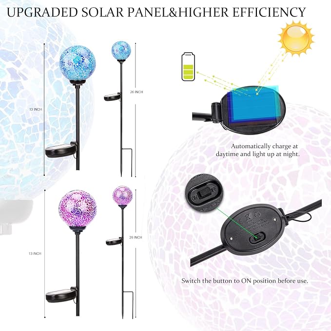 VCUTEKA Solar Garden Decorative Lights Outdoor, Mosaic Solar Light Waterproof - Image 5
