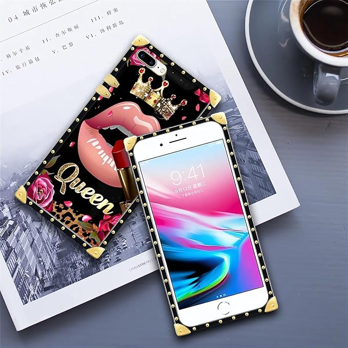Compatible with iPhone 8 Plus 7 Plus Case, Glitter Red Rose Queen Leopard - Image 6