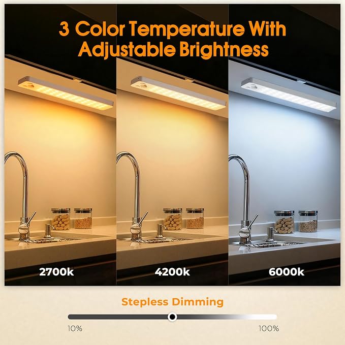 Under Cabinet Rechargeable Dimmable Lighting: 3 Color Temperature Motion Sensor - Image 3