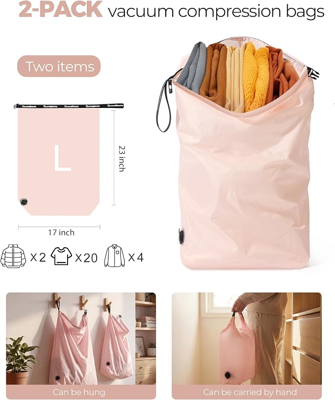 Travel Laundry Bag, Pump-Free Vacuum Compression Dirty Clothes Bag, Reusable - Image 2
