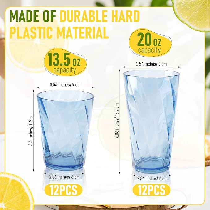 LemonRoad 24 Pack Reusable Plastic Drinking Glasses Set - 20oz & 13.5oz - Image 2