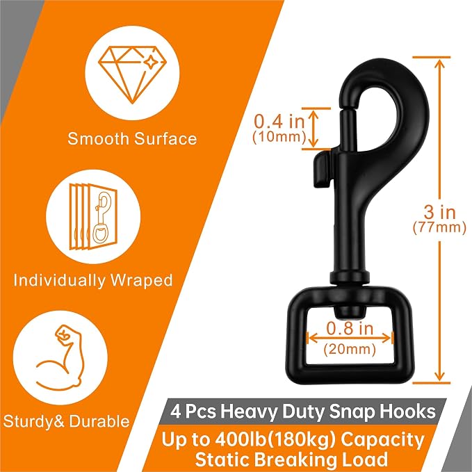 Garwor Heavy Duty Swivel Snap Hooks Black Electrophoresis Coating 3/4" 4 Pcs - Image 2