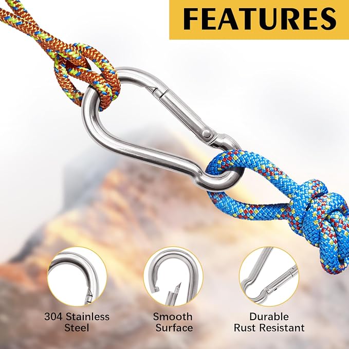 Stainless Steel Carabiner Clips Heavy Duty.Spring Snap Hook Carabiner 12 Pack. - Image 2