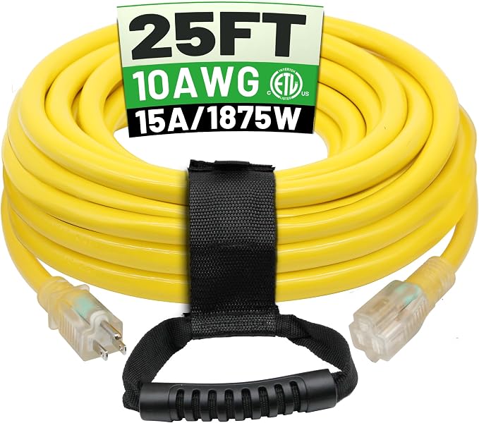 POWGRN 25 Ft 10AWG Outdoor Extension Cord Waterproof Heavy Duty 10 Gauge 3 Prong by POWGRN