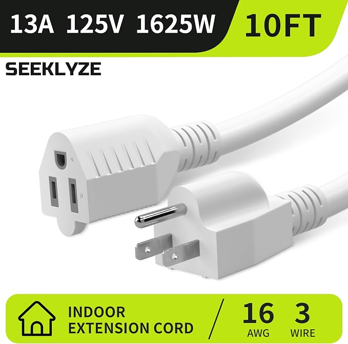 16/3 White Extension Cord 10 FT, Indoor Extension Cord - Image 2