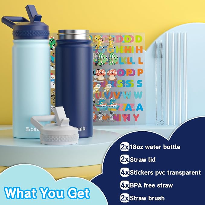 baab 18oz Kids Water Bottle, Insulated Water Bottle - Image 7