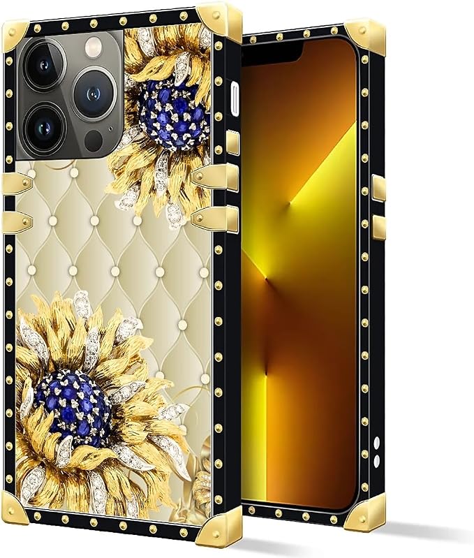 Compatible with iPhone 13 Pro Case, Sunflower Diamonds Leather Luxury Golden - Image 2