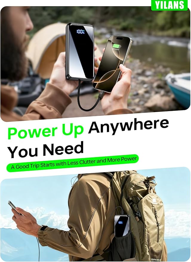 Portable Charger, 50000mAh Power Bank Built-in Cable, 22.5W PD USB C In & Out - Image 4