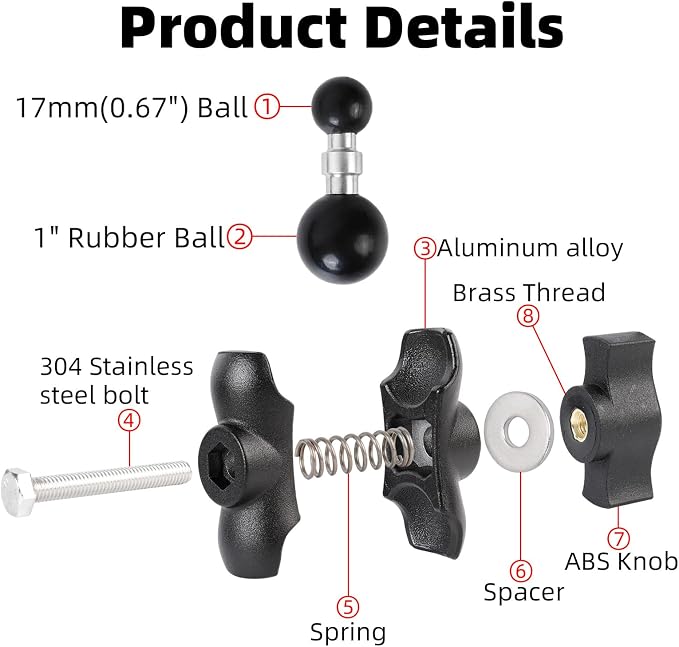 1" to 17mm Ball Adapter with 2.36" Short Double Socket Arm, Compatible with RAM - Image 4