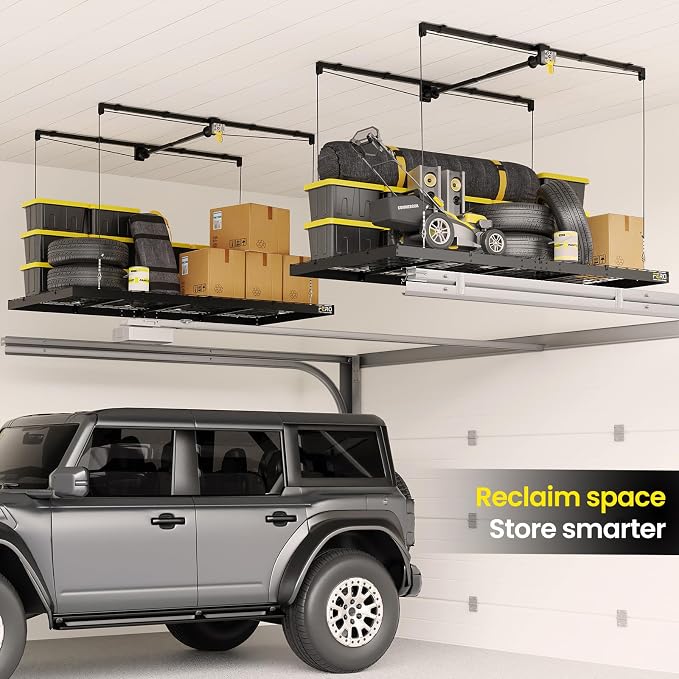 FERO Overhead Garage Storage Rack, 500 lb Capacity, 4x8 FT Garage Ceiling - Image 2