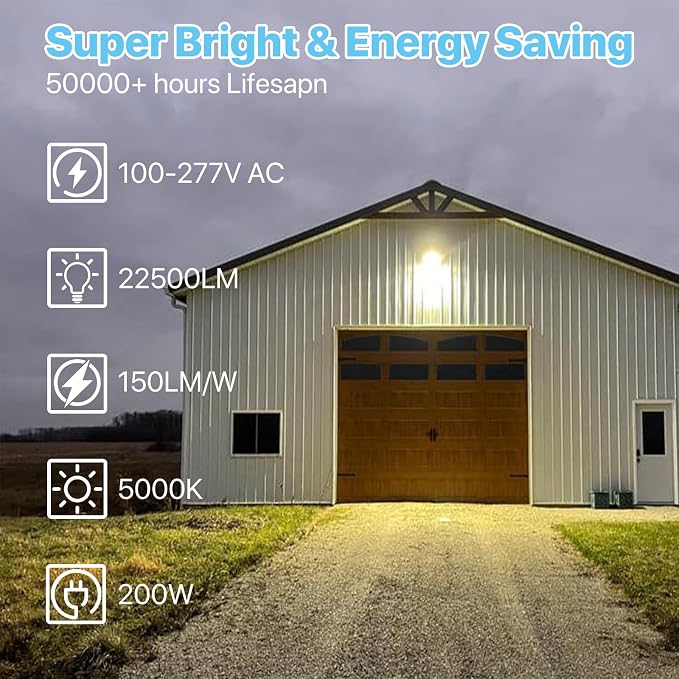 HYPERLITE LED Parking Lot Light - 200W 30000LM 5000K Led Parking Lot Lights - Image 2