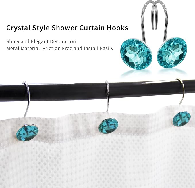 MitoVilla 24 Pcs Set Teal Blue Shower Curtain Hooks, Metal Shower Hooks - Image 3