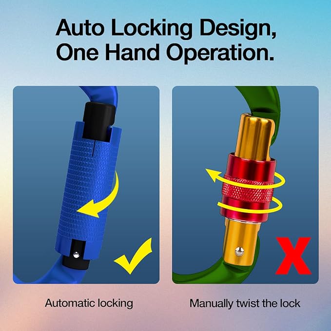 FVW Auto Locking Rock Climbing Carabiner Clips, Professional 25KN Heavy Duty - Image 3