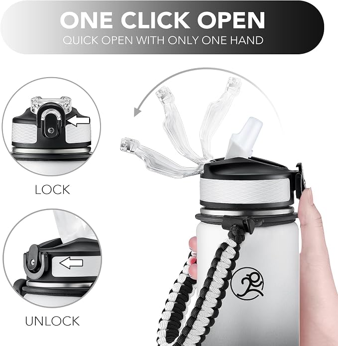 GOSWAG Insulated Sports Water Bottle, 24oz 2 Lids, Stainless Steel Water Bottles - Image 5