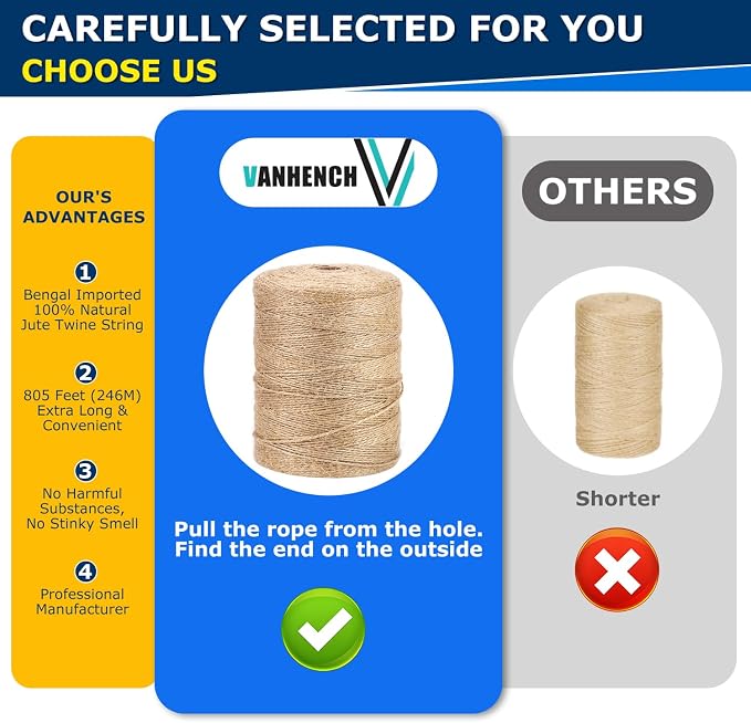 Vanhench 805FT Natural Jute Twine String, Bulk Hemp Jute Rope Cord Twine - Image 2