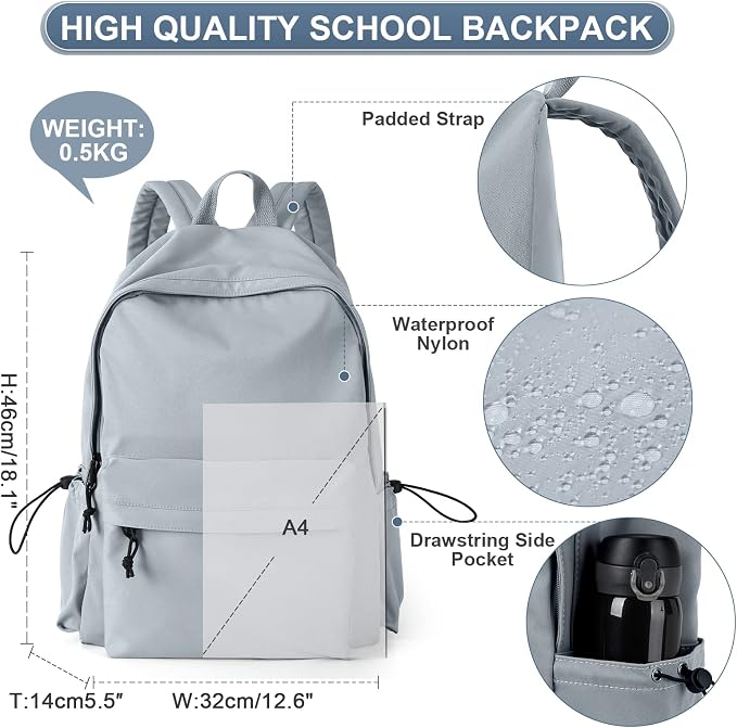 PAUBACK Blue School Backpack for Girls Water Resistant High School Book Bag - Image 3