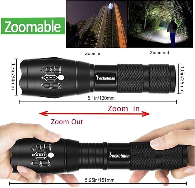 Pocketman LED Tactical Flashlight Super Bright LED Flashlights Portable Outdoor - Image 3