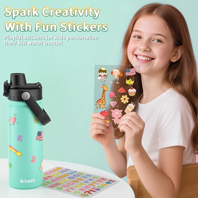 baab 18oz Kids Water Bottle, Insulated Kids Water Bottle - Image 6