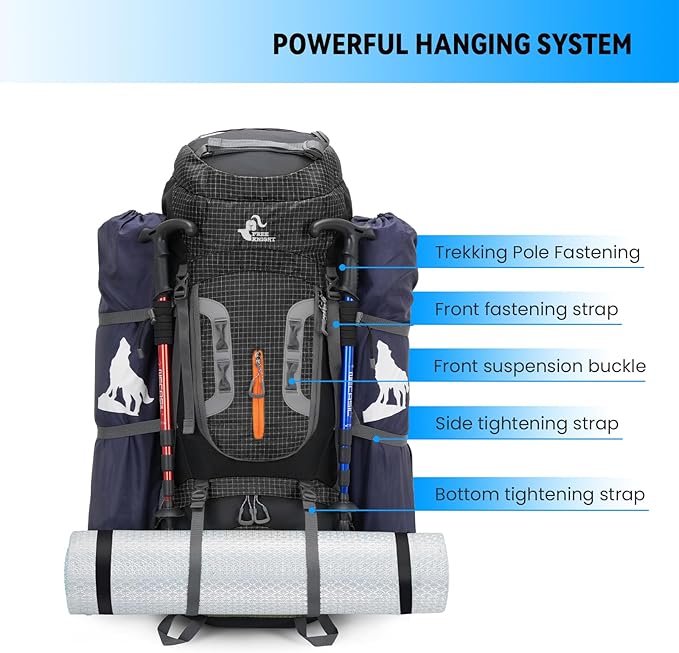 Bseash 80L Waterproof Hiking Camping Backpack - Image 4
