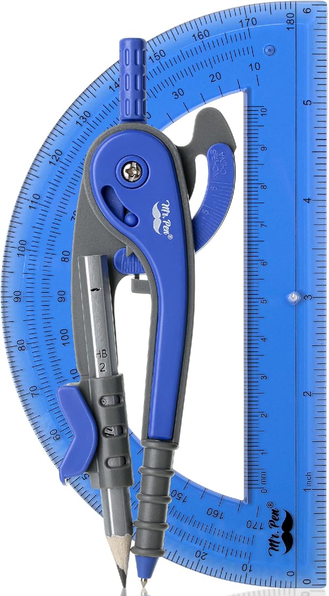 Mr. Pen- Geometry Compass and Protractor Set, 6 Inch Compass, 6 Inch Protractor by MrPen