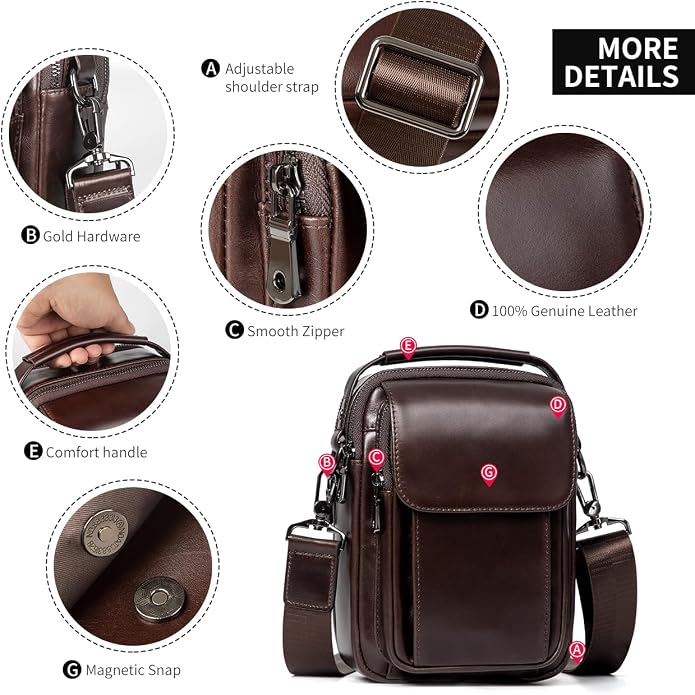Augus Leather Small Messenger Bag - Image 5