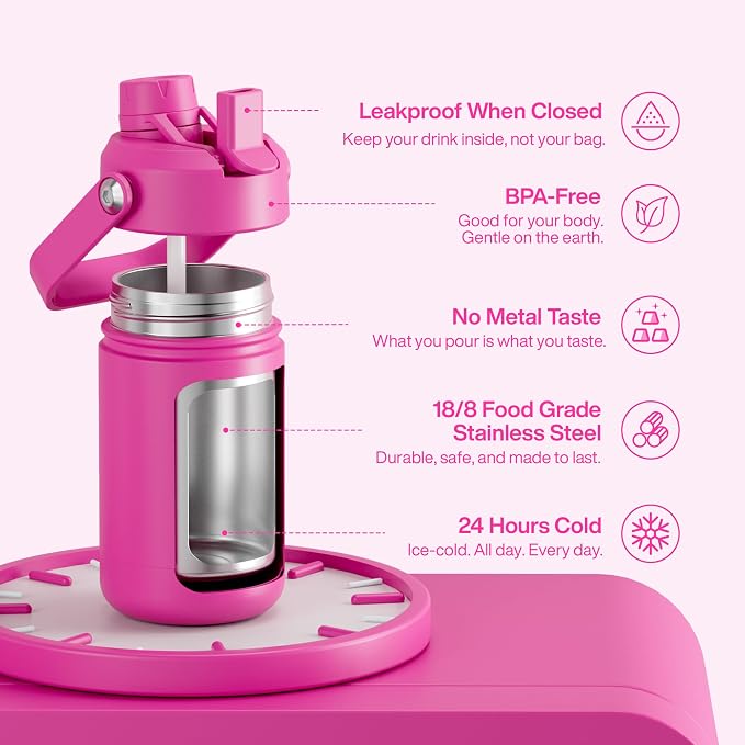 Kids Insulated Water Bottle - 12oz Stainless Steel Water Bottle with Dual Spouts - Image 5