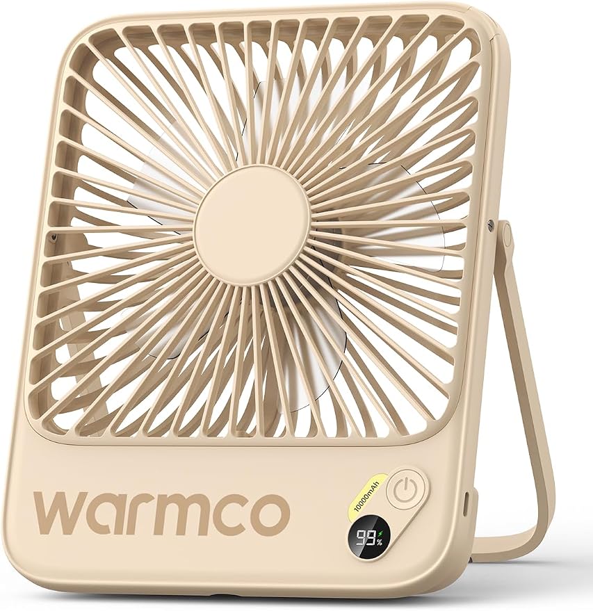 Warmco 10000mAh Portable Travel Fan 7-inch, Max 24H Runtime, Ultra-thin Quiet by Warmwinterscoolsummers