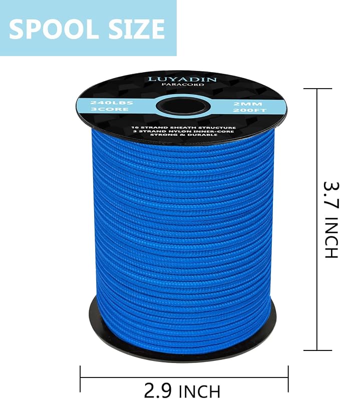 Paracord 240lb - Diameter 2mm Micro Utility Cord -3 Strand Parachute Spool Cord - Image 2