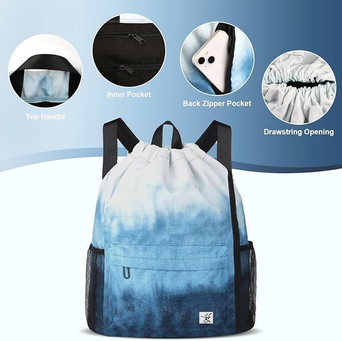 Drawstring Backpack with Mesh Pockets String Gym Bag Sackpack Sandproof Water - Image 4